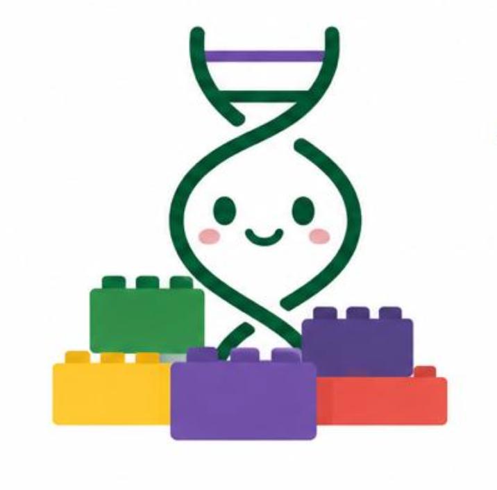 SynBase mascot standing on building blocks